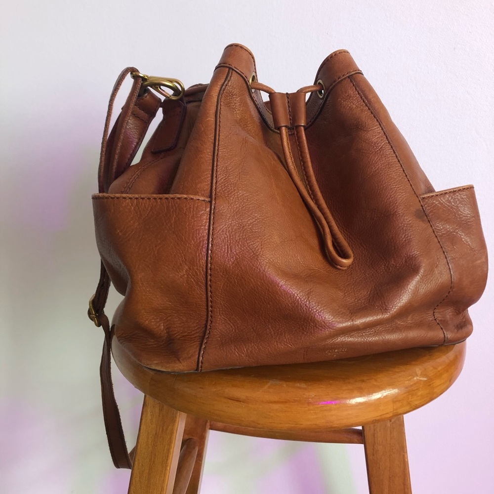 Fossil Leather Bucket Bag